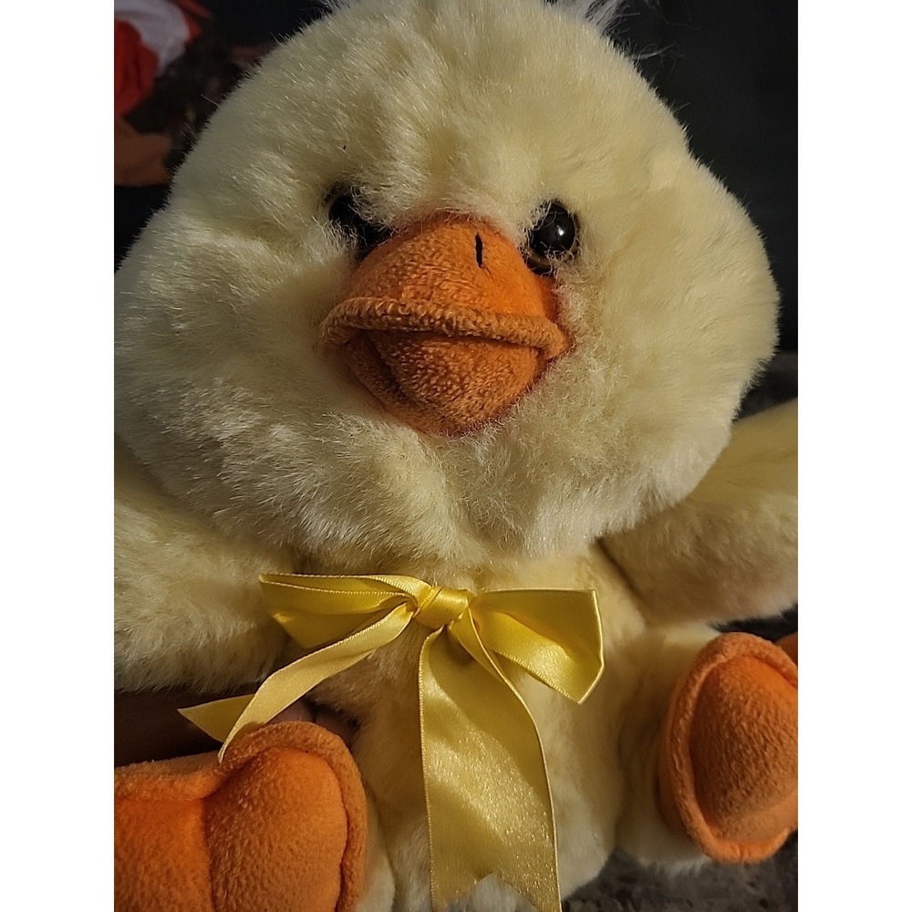 Vtg GUND Easter Mini Beanny Duck Plush Stuffed Duckling Yellow, Soft,‎ Washable